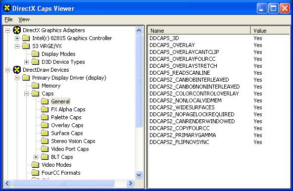 DirectX Caps Viewer 의 샘플 화면
